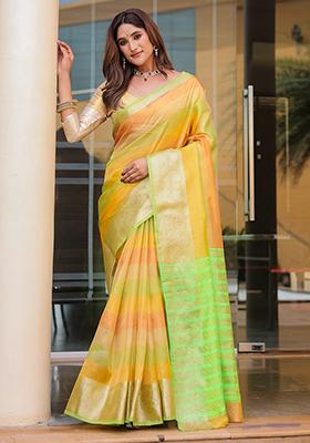 Green Zari Woven Banarasi Handloom Silk Saree Set