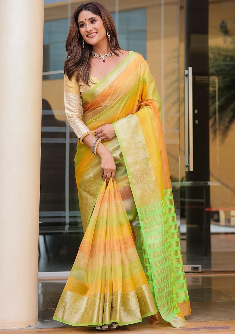 Green Zari Woven Banarasi Handloom Silk Saree Set