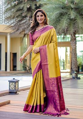 Yellow Zari Woven Kanjivaram Silk Saree Set
