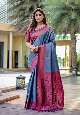 Blue Zari Woven Kanjivaram Silk Saree Set