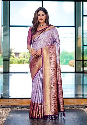 Light Purple Zari Woven Dharmavaram Silk Saree Set