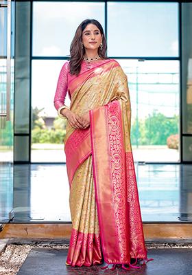 Yellow Zari Woven Dharmavaram Silk Saree Set
