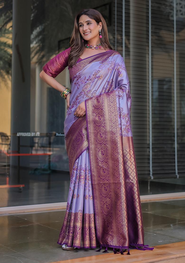 Light Purple Zari Woven Dharmavaram Silk Saree Set