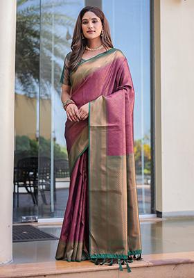 Wine Zari Woven Kanjivaram Silk Saree Set