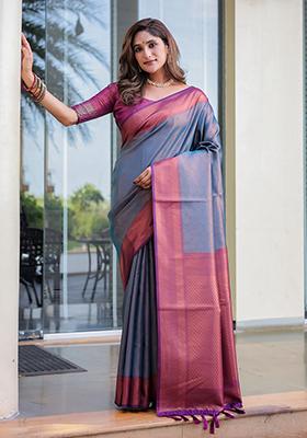 Blue Zari Woven Kanjivaram Silk Saree Set