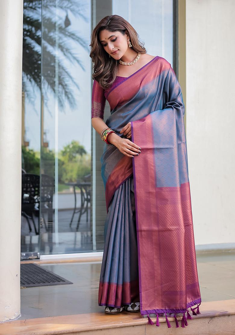 Blue Zari Woven Kanjivaram Silk Saree Set