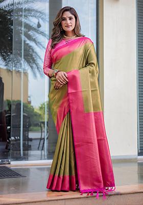 Green Zari Woven Kanjivaram Silk Saree Set