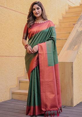 Green Zari Woven Kanjivaram Silk Saree Set