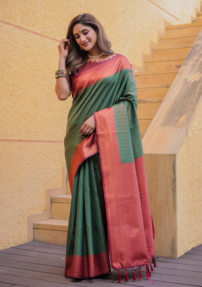 Green Zari Woven Kanjivaram Silk Saree Set