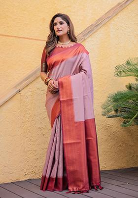 Mauve Zari Woven Kanjivaram Silk Saree Set