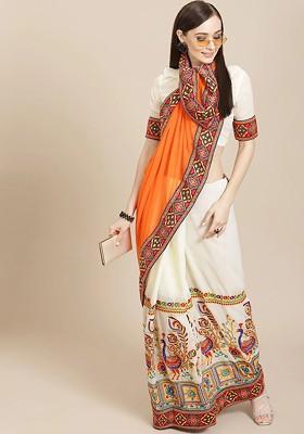 Orange Ethnic Motifs Embroidery Georgette Saree Set