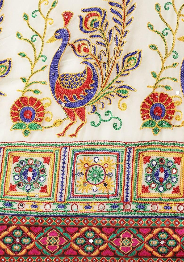 Orange Ethnic Motifs Embroidery Georgette Saree Set