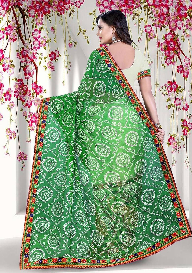 Green Ethnic Motifs Embroidery Georgette Saree Set