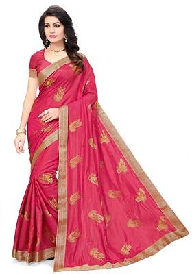 Pink Ethnic Motifs Embroidery Poly Blend Saree Set