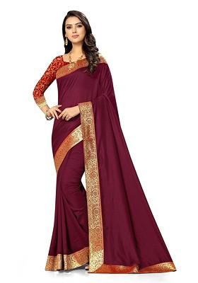 Purple Zari Embroidered Georgette Saree Set