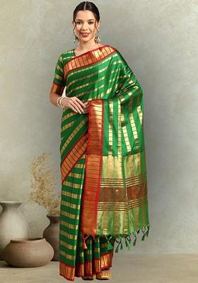 Green Zari Embroidered Poly Blend Saree Set