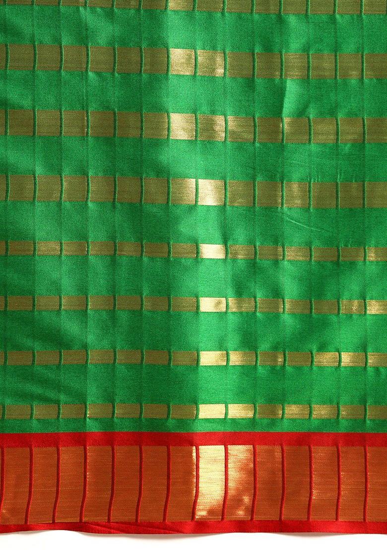 Green Zari Embroidered Poly Blend Saree Set