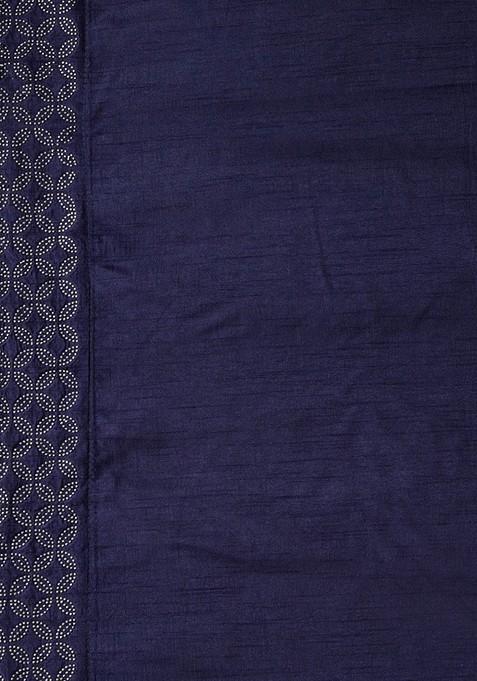 Blue Solid Silk Blend Saree