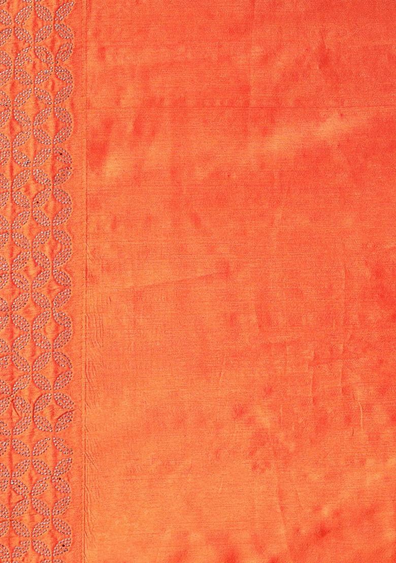 Orange Solid Silk Saree Set