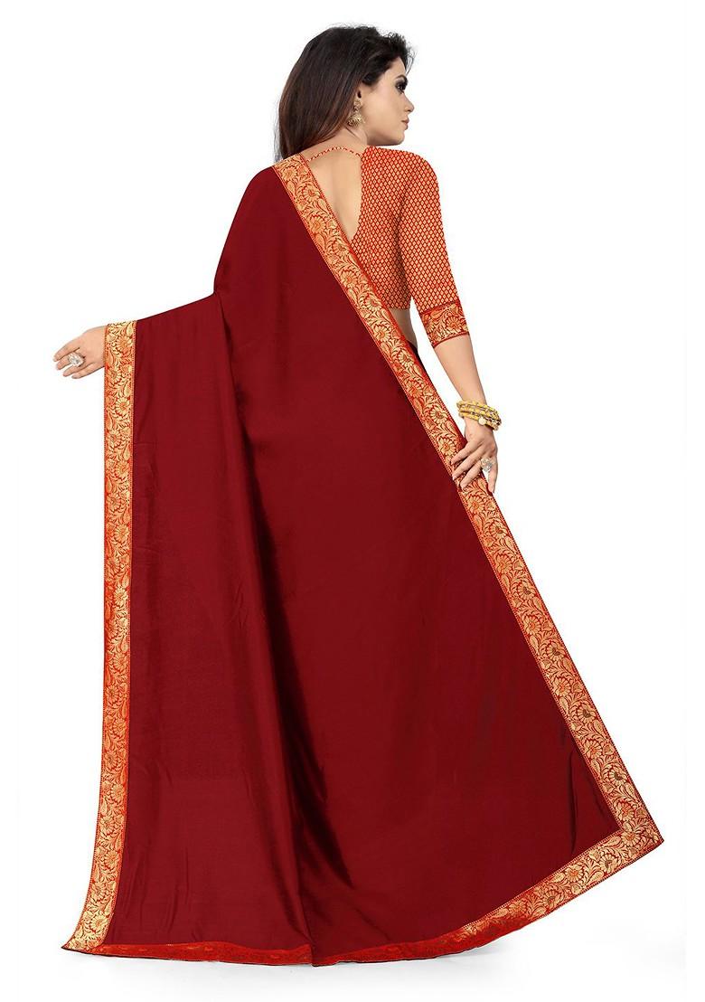 Red Zari Embroidered Poly Blend Saree Set