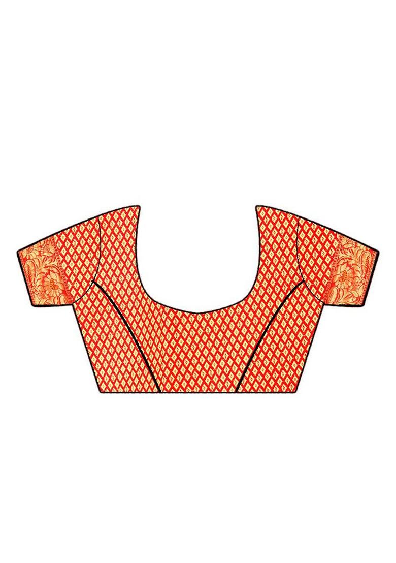 Red Zari Embroidered Poly Blend Saree Set