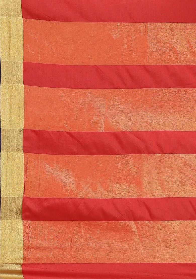 Red Zari Embroidered Poly Blend Saree Set