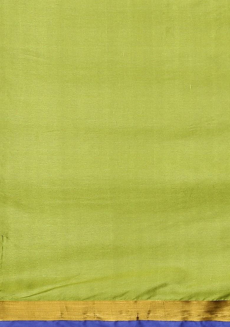 Green Solid Silk Saree Set