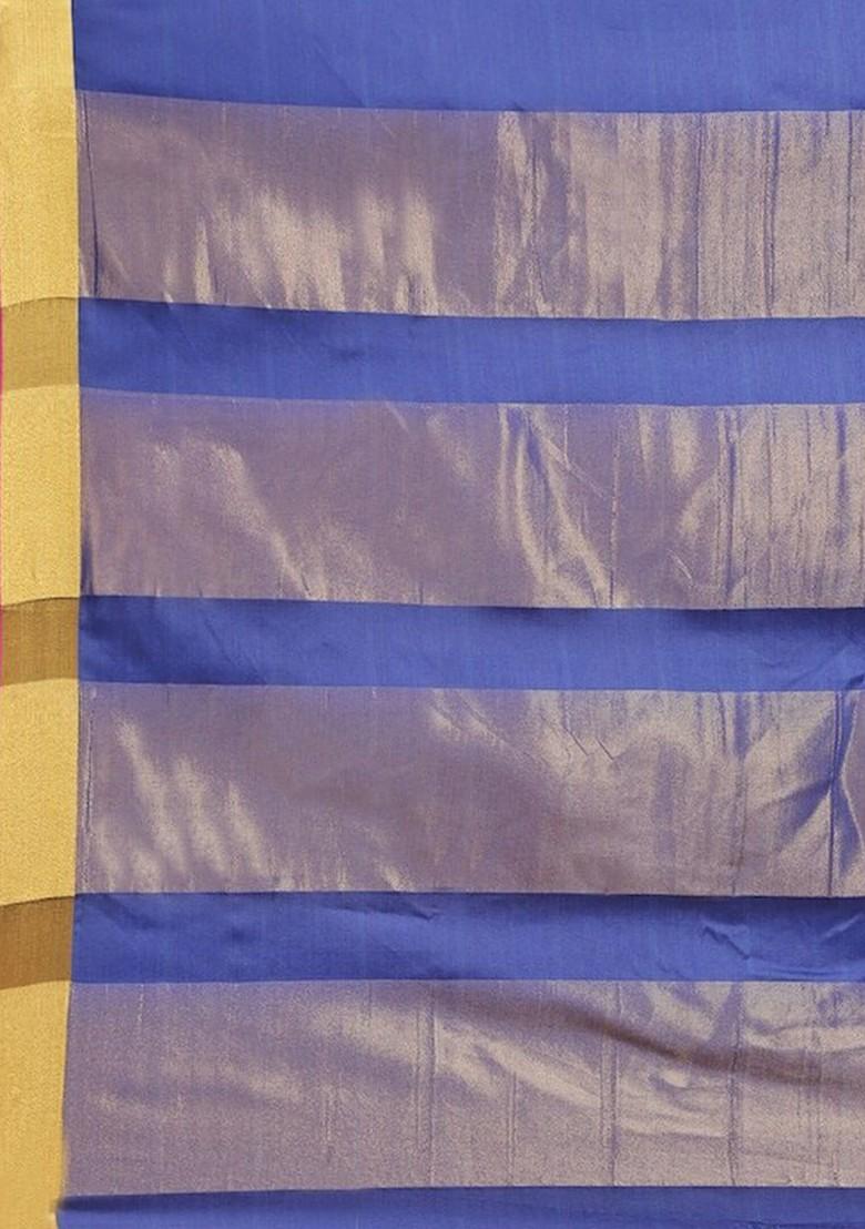 Blue Zari Embroidered Silk Saree Set