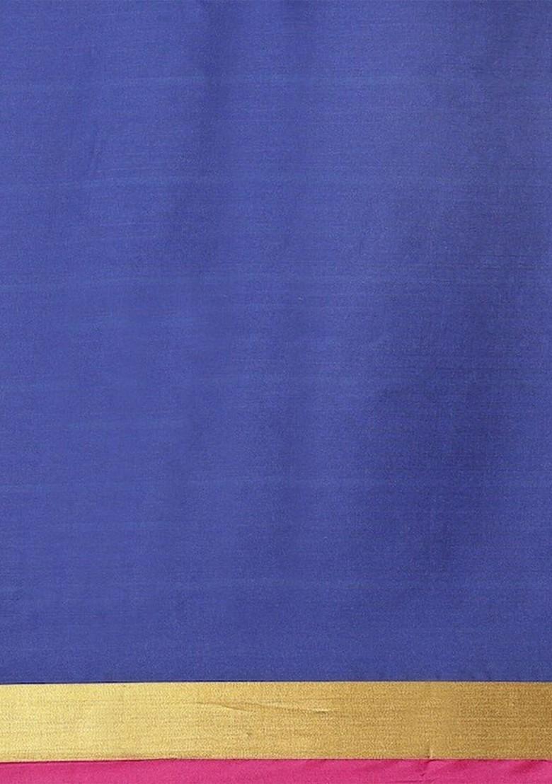 Blue Zari Embroidered Silk Saree Set