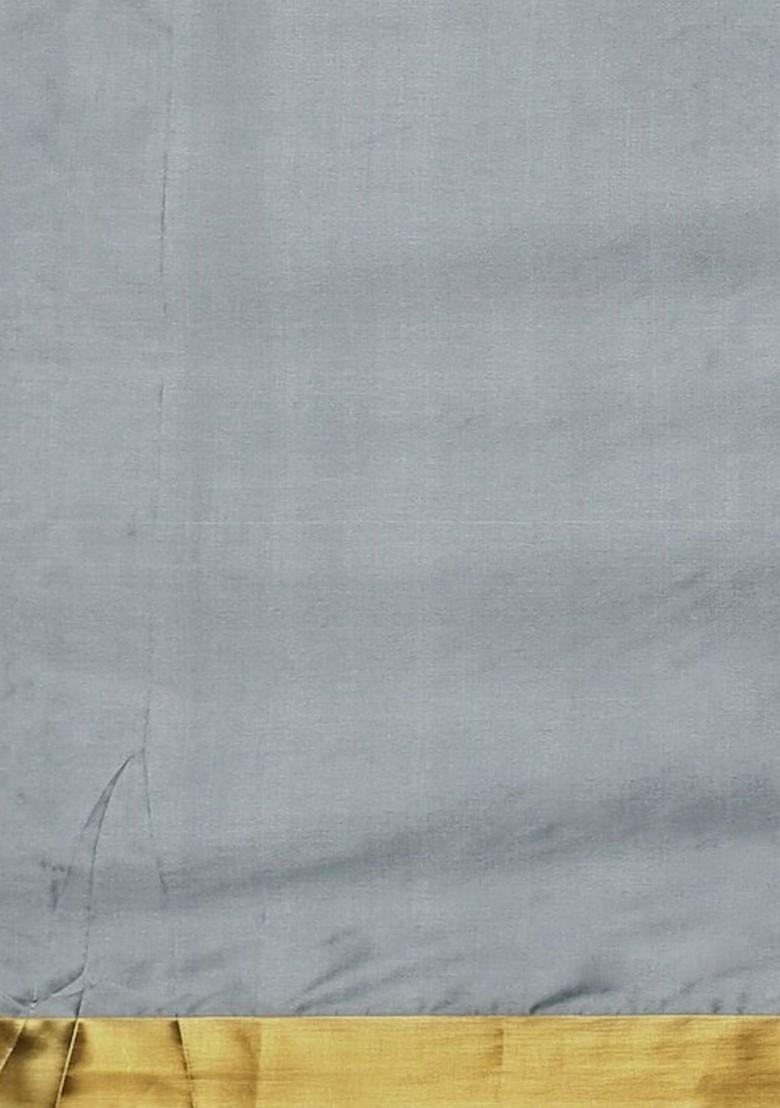 Grey Zari Embroidered Silk Saree Set