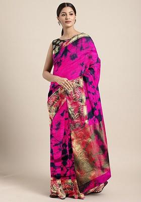 Pink Tie And Dye Silk Saree Set