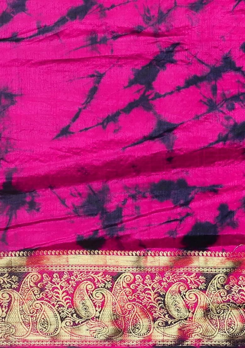 Pink Tie And Dye Silk Saree Set