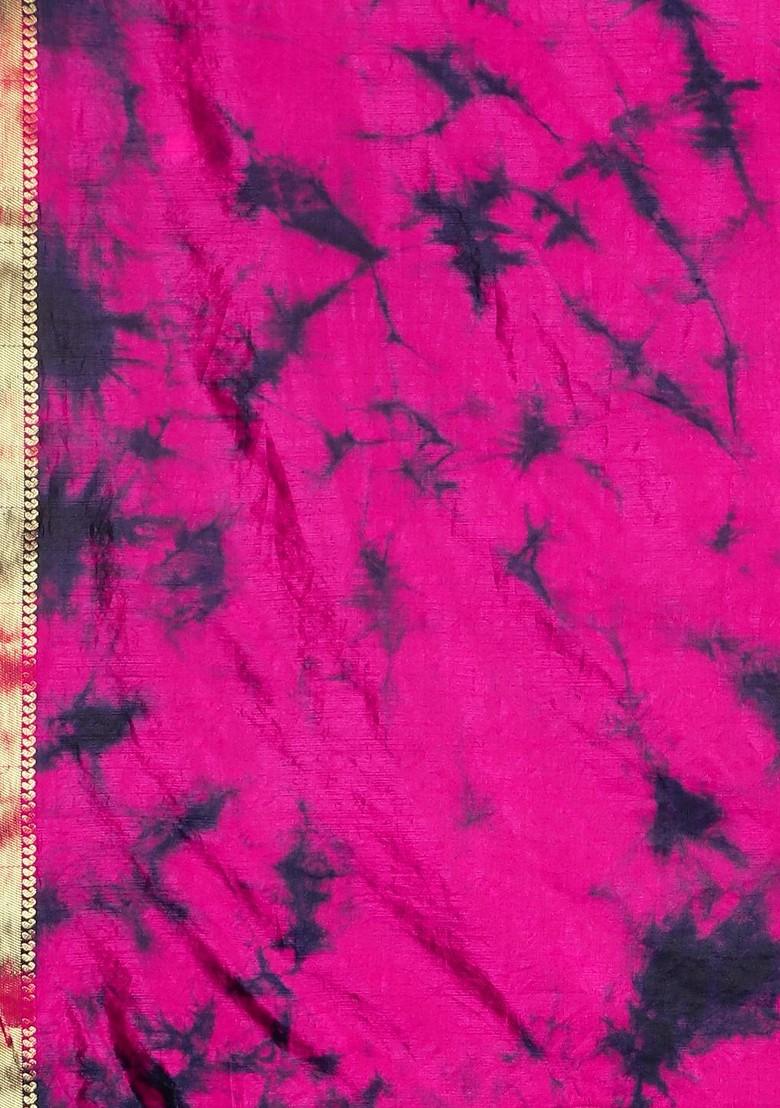 Pink Tie And Dye Silk Saree Set