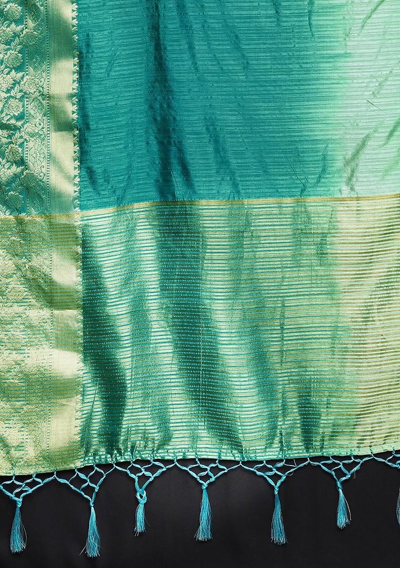 Teal Tie And Dye Silk Saree Set