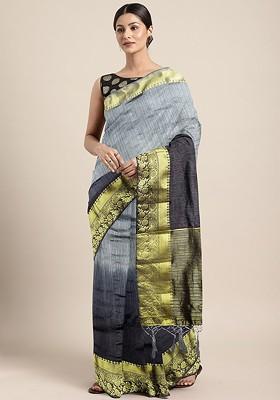 Grey Tie And Dye Silk Saree Set