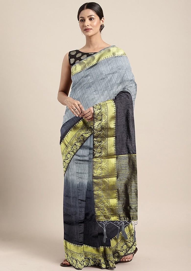 Grey Tie And Dye Silk Saree Set