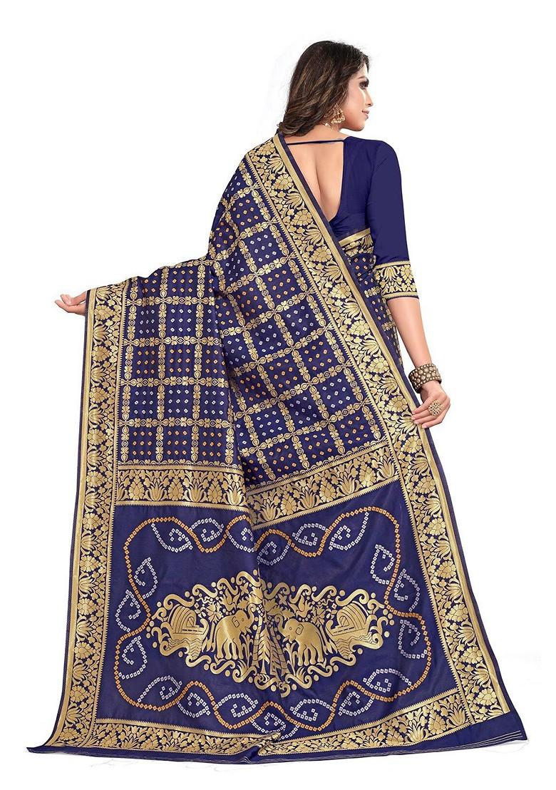 Blue Ethnic Motifs Embroidery Silk Saree Set