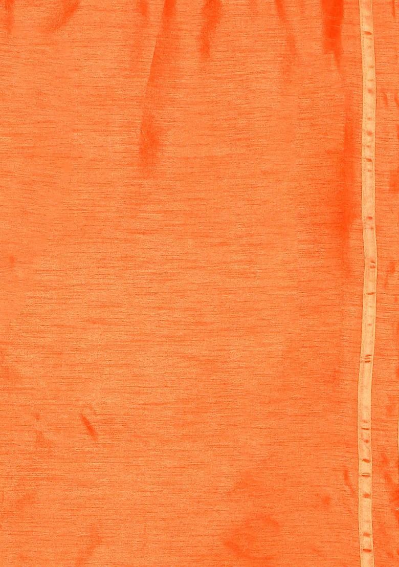 Orange Solid Poly Blend Saree Set