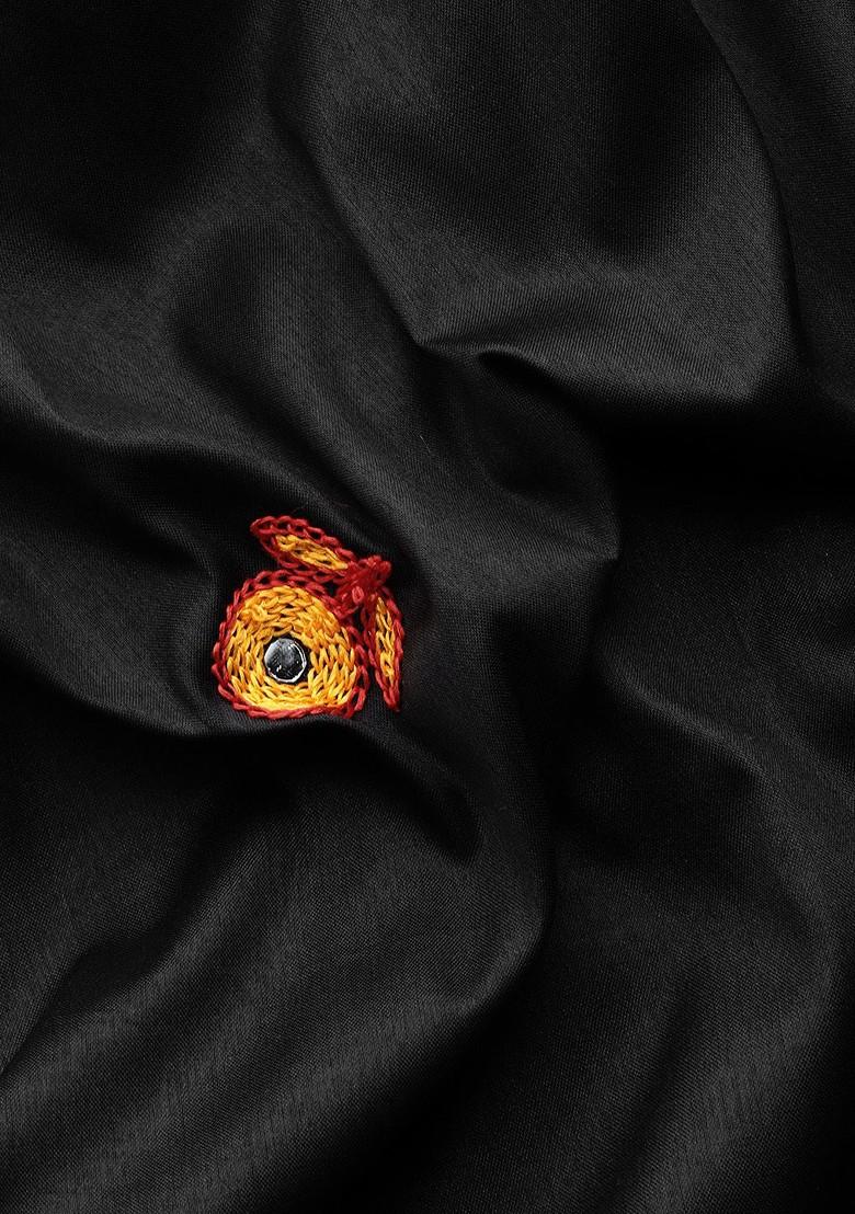Black Ethnic Motifs Embroidery Silk Saree Set