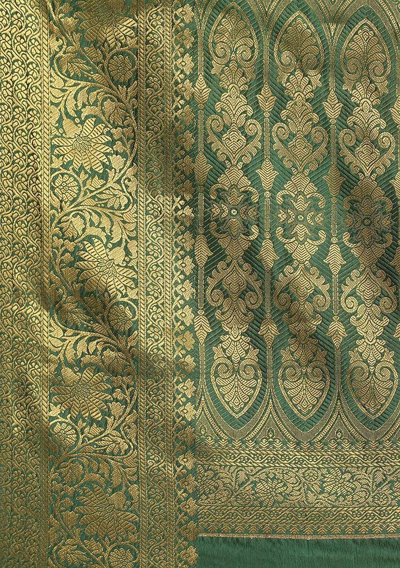 Yellow Zari Embroidered Banarasi Silk Saree Set