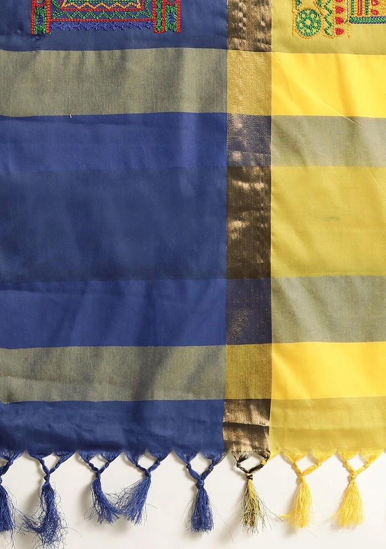 Yellow Ethnic Motifs Embroidery Silk Saree Set