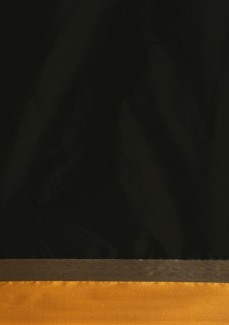 Black Embroidered Poly Blend Saree Set