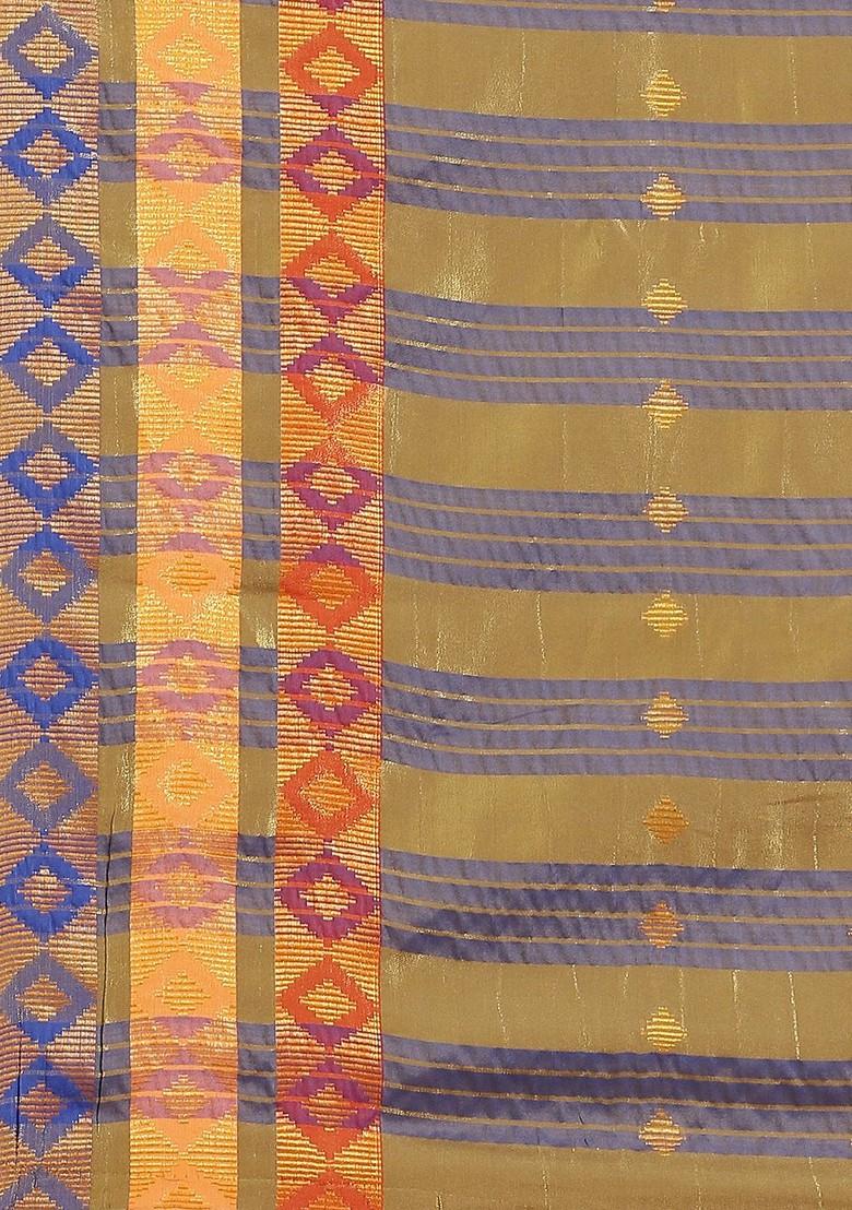 Beige Woven Poly Blend Saree Set