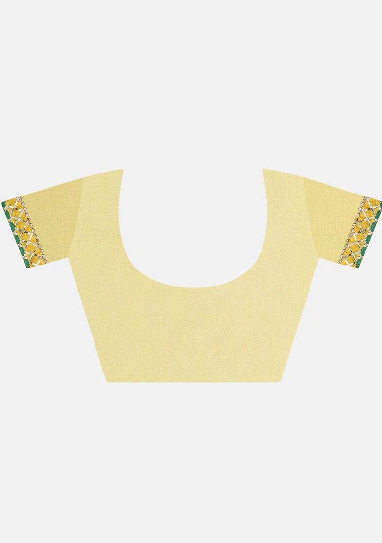 Green Embroidered Poly Blend Saree Set