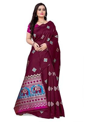 Maroon Ethnic Motifs Embroidery Banarasi Silk Saree Set