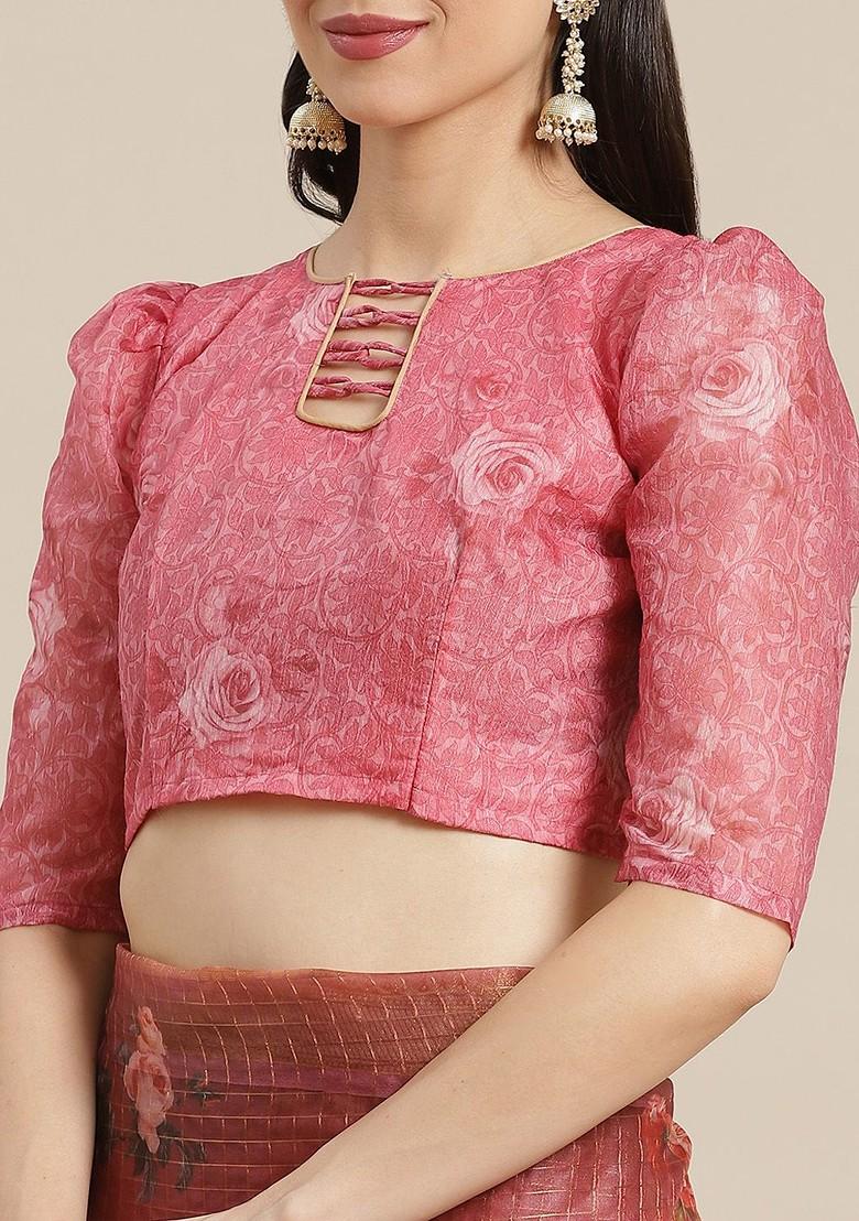 Pink Zari Embroidered Organza Saree Set