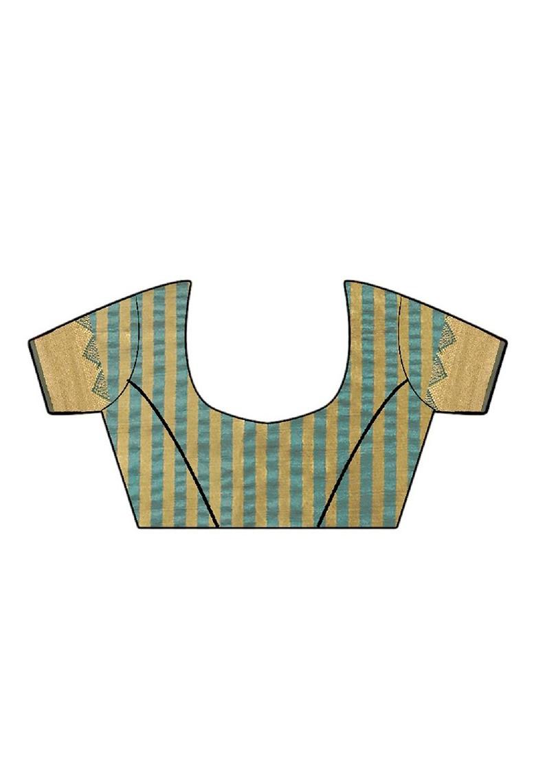 Turquoise Blue Sequin Embroidered Silk Saree Set