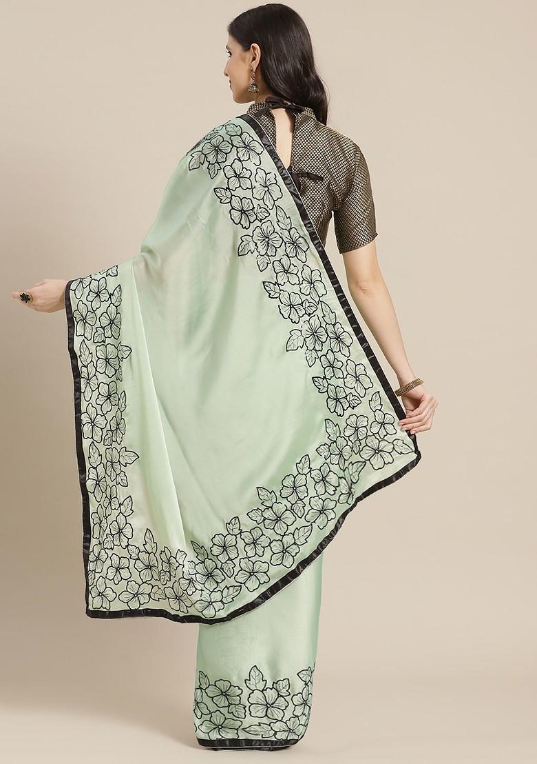 Green Sequin Embroidered Poly Blend Saree Set