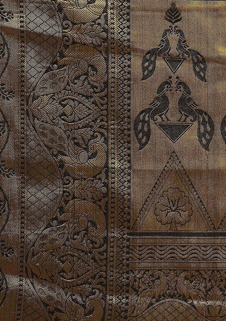 Beige Ethnic Motifs Embroidery Banarasi Silk Saree Set