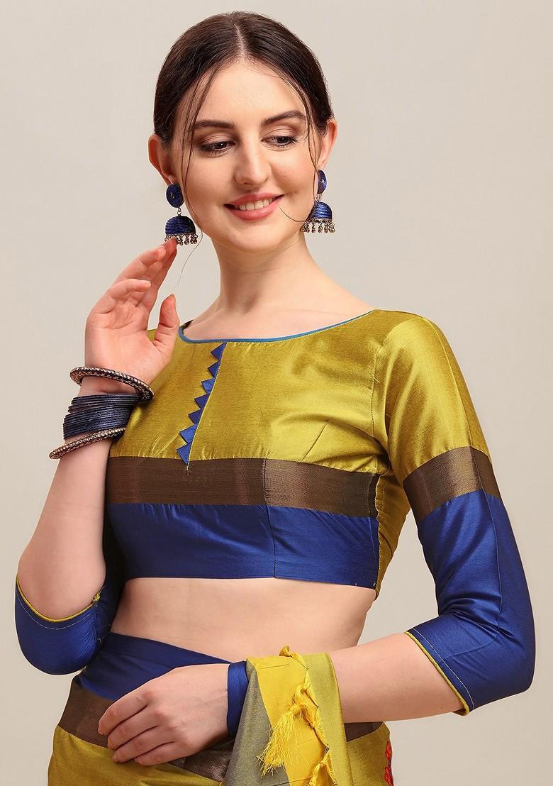 Yellow Floral Embroidered Silk Saree Set